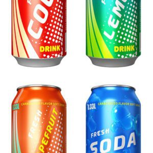 A variety of differently colored soda cans.