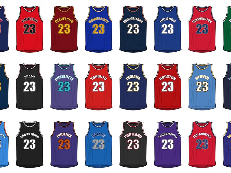 rendering of different basketball jerseys