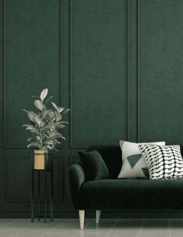 Green sofa with coordinated green painted wall