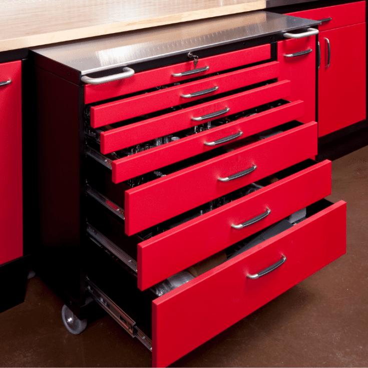 Red painted tool cabinet